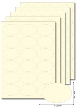 Etiketten vanille oval 63,5x42,3mm selbstklebend, 5 Blatt A4